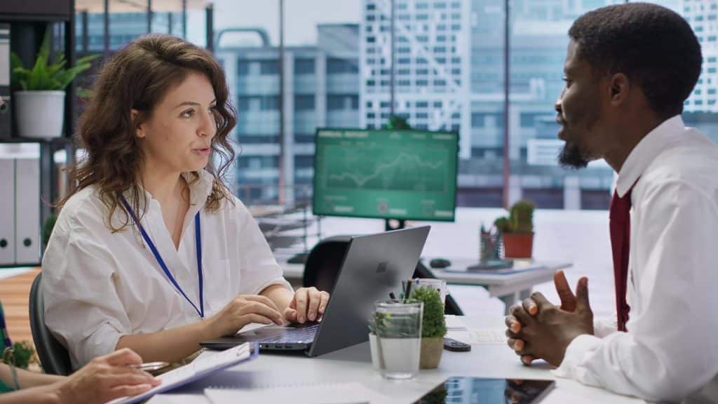 hr and applicant talking happily