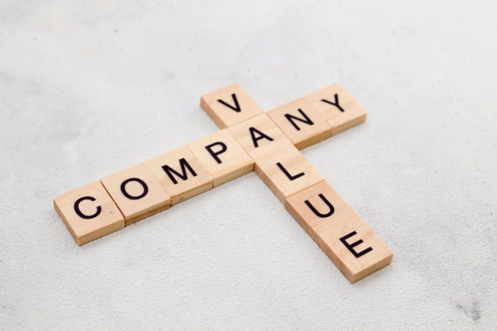 Top view of Company Value word on wooden cube