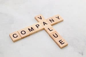 Top view of Company Value word on wooden cube