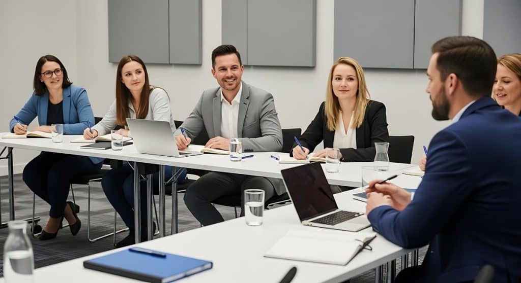 team having a meeting inside a modern office