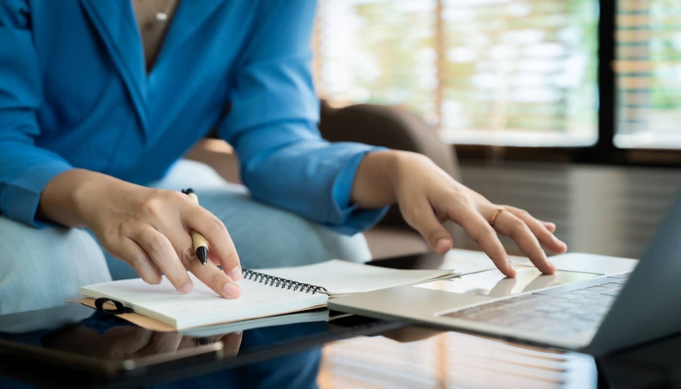 woman checking documents