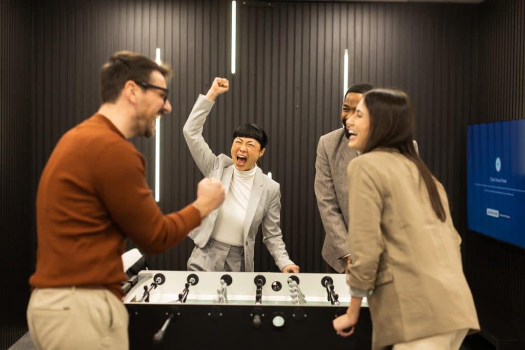 team having fun in a modern office